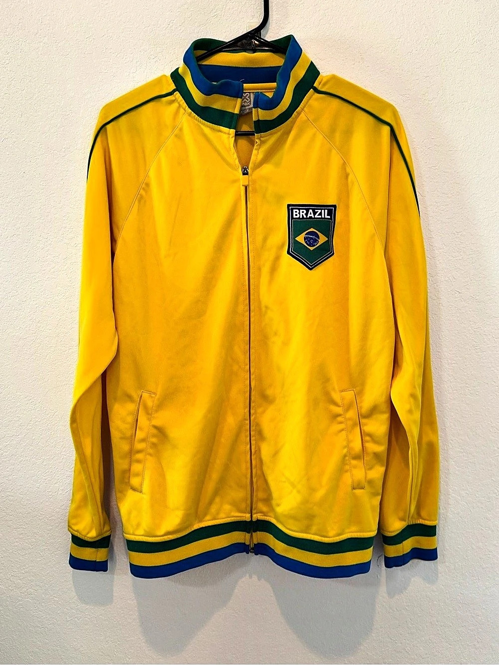 RhinoX Brazil Soccer Track Jacket Men’s M Yellow Green Blue Full Zip